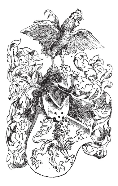 Casco y escudo de caballero, grabado vintage — Vector de stock