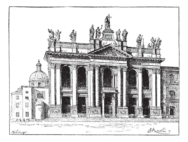 Basílica de San Juan de Letrán en la Ciudad del Vaticano, grabado vintage — Vector de stock