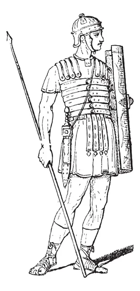 Римский легионер, винтажная гравировка — стоковый вектор