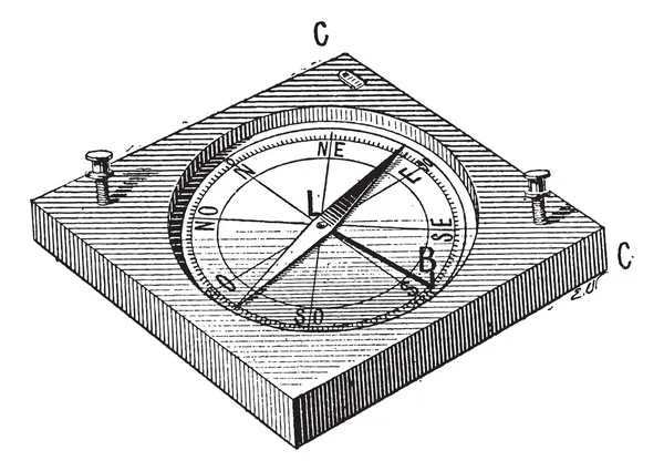 Compas Circumferentor ou Surveyor's Compass, gravure vintage — Image vectorielle
