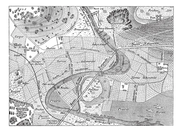 地形図、ヴィンテージの彫刻 — ストックベクタ