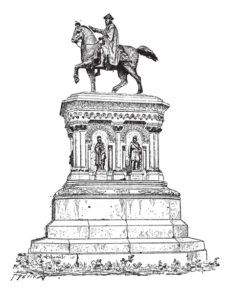 Statue of Charlemagne in Liege, Belgium, vintage engraving — Stock Vector