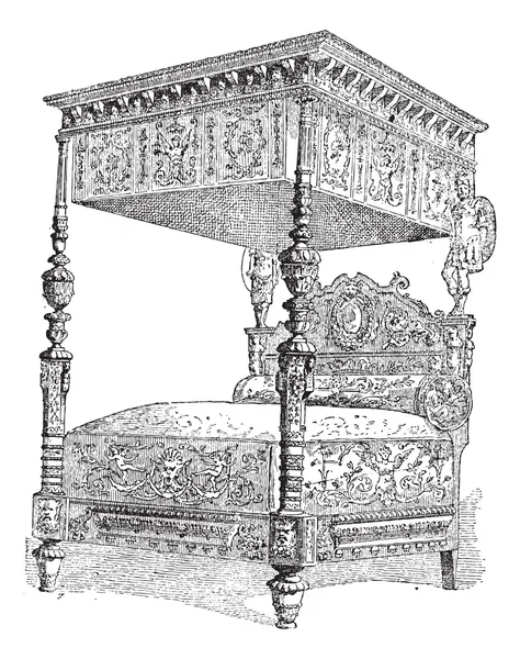 Łóżko XVI wieku w Muzeum Narodowe średniowiecza w pa — Wektor stockowy