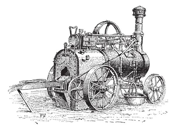 農業トラクション エンジン、ヴィンテージの彫刻 — ストックベクタ