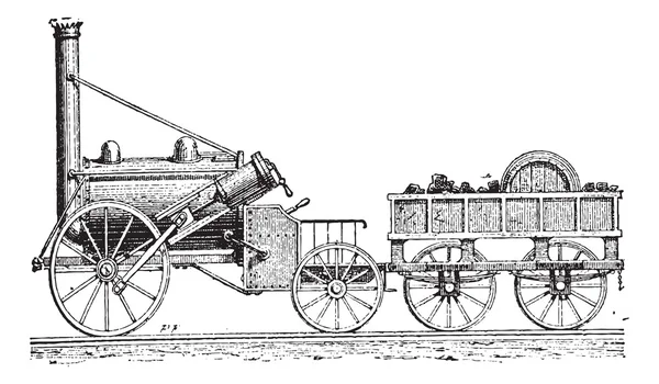 Stephenson 's Rocket, grabado vintage — Archivo Imágenes Vectoriales