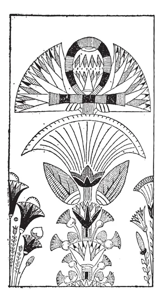 Décoration égyptienne avec motif fleur de lotus, gravure vintage — Image vectorielle
