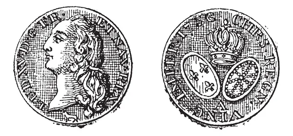 Moneda de Oro Rey Luis XV, grabado vintage — Vector de stock
