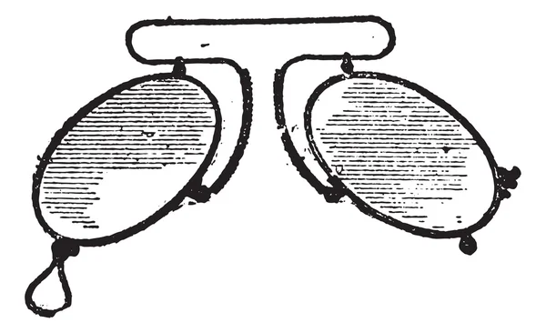 Occhiali, una spaziatura clip naso mobile, incisione vintage . — Vettoriale Stock