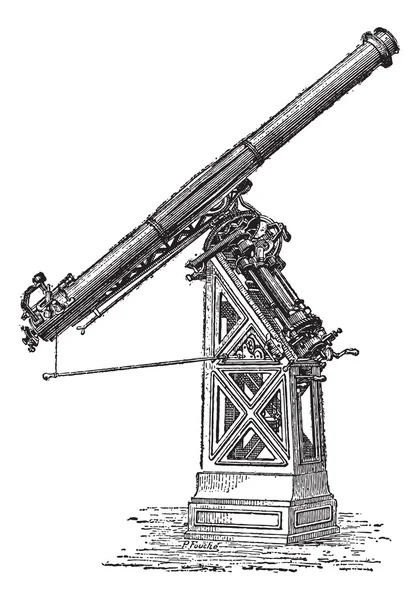 Telescopul ecuatorial numit Observatorul din Paris, vintage engrave — Vector de stoc