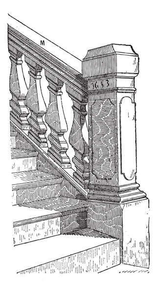 楼梯扶手，复古雕刻 — 图库矢量图片