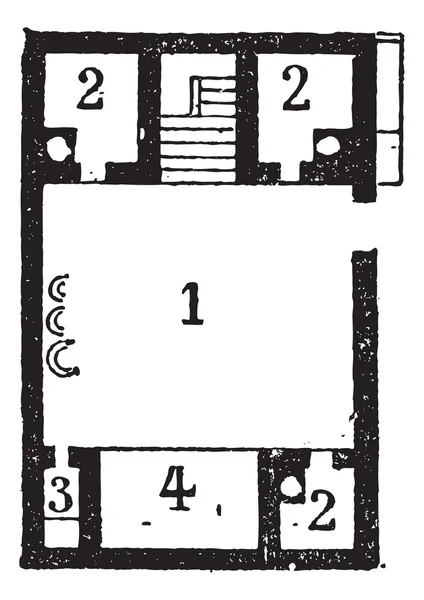 Plano de chão de uma casa egípcia, gravura vintage — Vetor de Stock