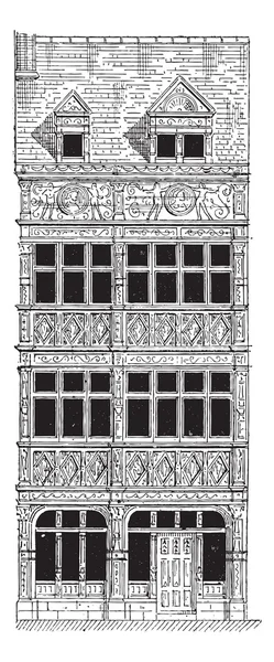 Stock vector House in Rouen in Upper Normandy, France, vintage engraving