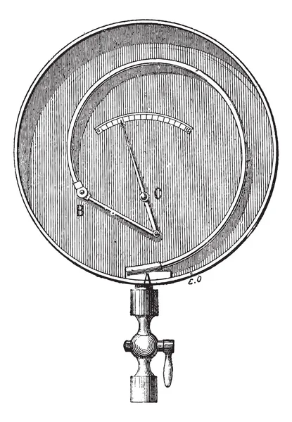 Manómetro Bourdon, grabado vintage — Vector de stock