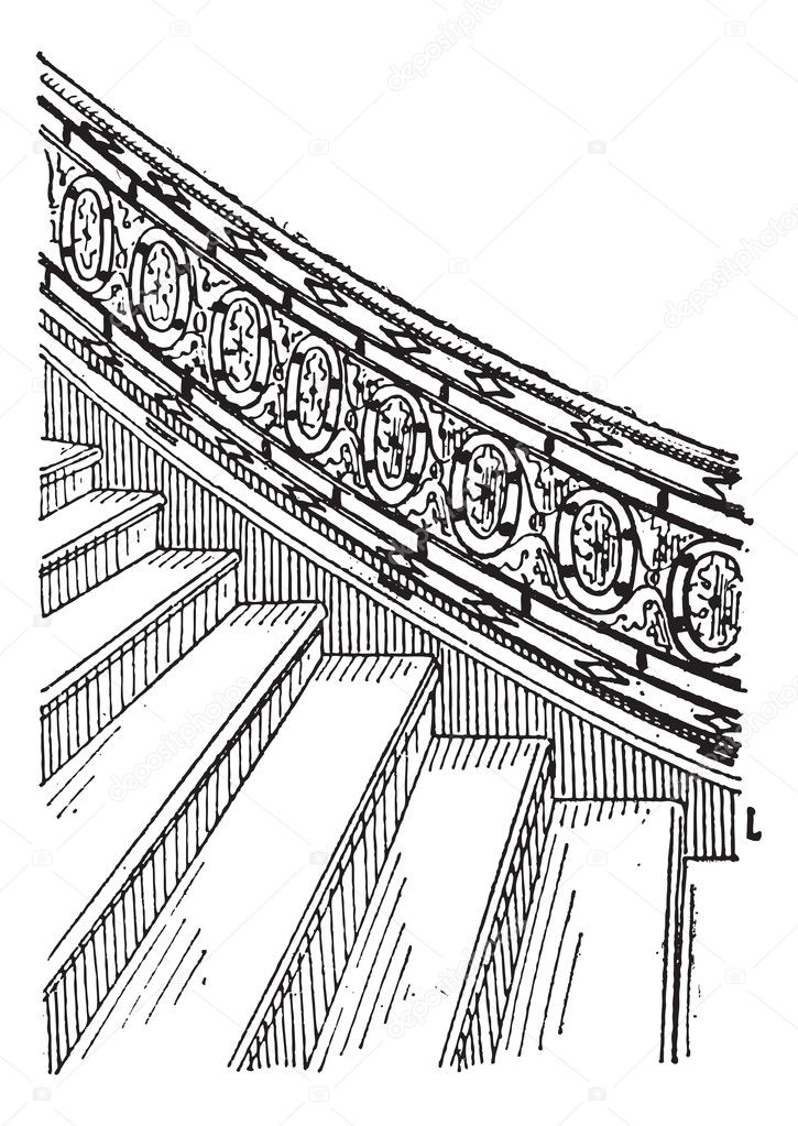 Stone Staircase made of Silt, vintage engraving