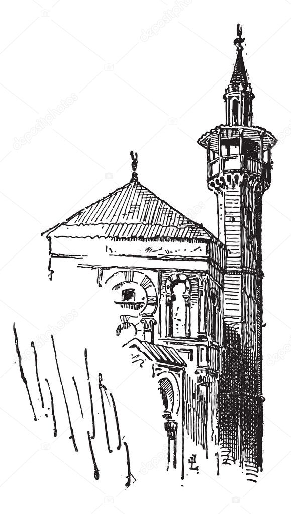 Minaret, vintage engraving