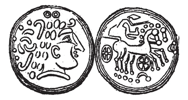 Древняя кельтская монета, винтажная гравировка — стоковый вектор