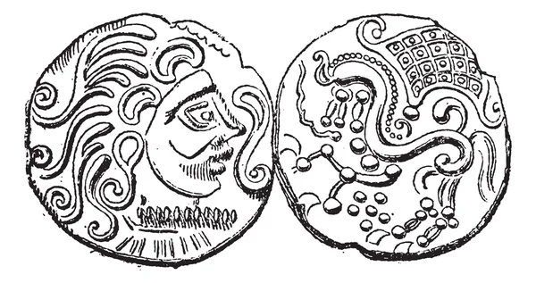 パリシイ族の古代ケルト族ゴールド コイン ビンテージ彫刻 — ストックベクタ