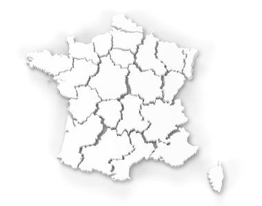 Fransa Haritası üzerinde beyaz izole