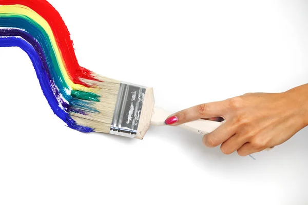 Rainbow paint on the white wall — Stock Photo, Image
