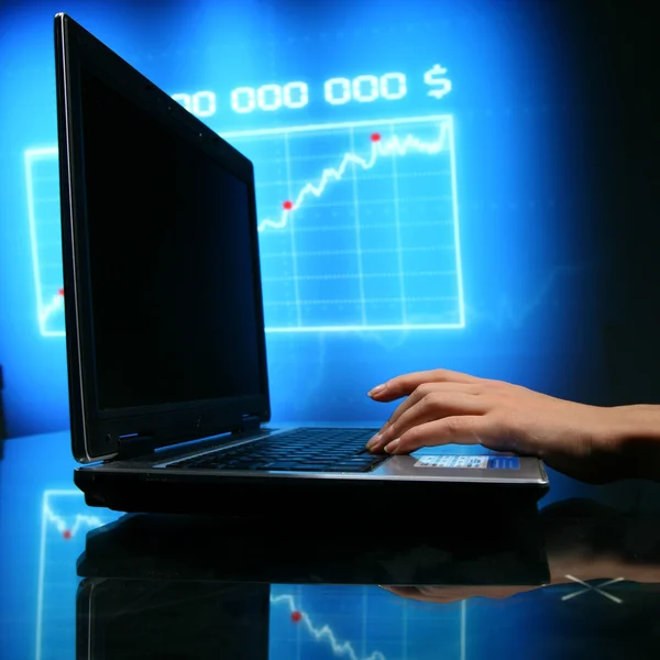 Laptop finance work — Stock Photo, Image