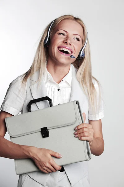 Biznes kobieta słuchawki — Zdjęcie stockowe