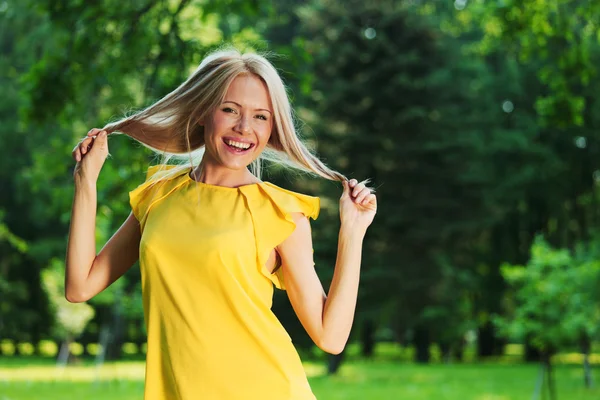 stock image Happy woman in forest