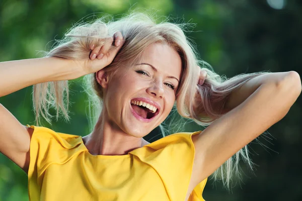 stock image Happy woman in forest