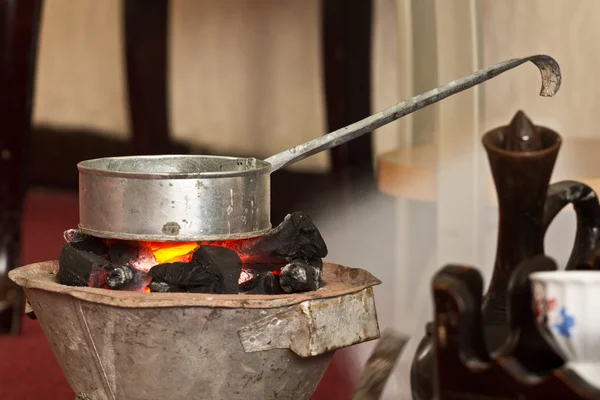 stock image Roasting raw coffee using coal