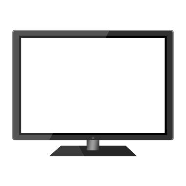 Modern düz lcd tv ile boş perde beyaz zemin üzerine izole.