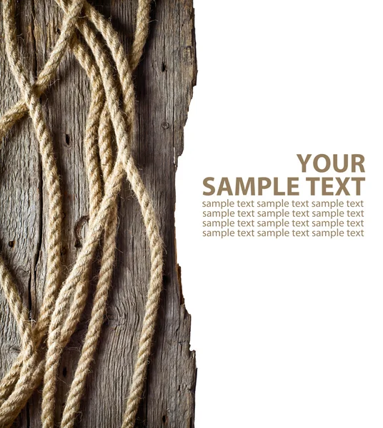 Vintage bakgrund med trä stock och hampa rep med plats för text — Stockfoto
