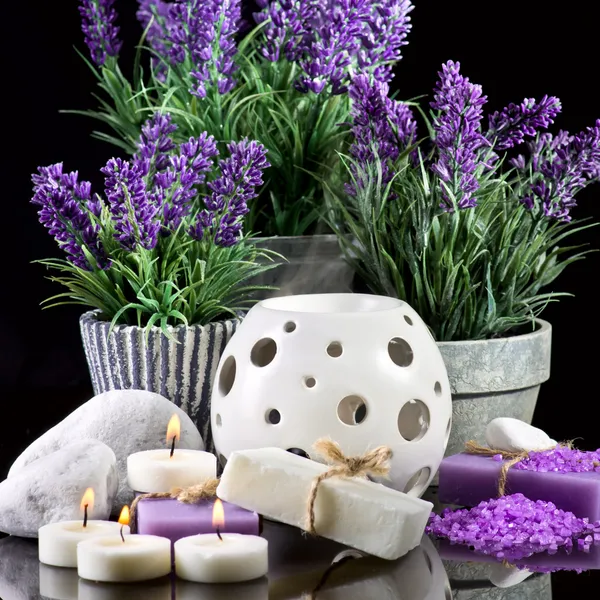 Wellness-Stillleben mit lila Blüten — Stockfoto