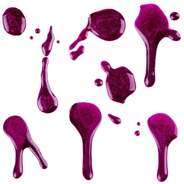 Purple blots of nail polish on isolated white background — Stock Photo, Image
