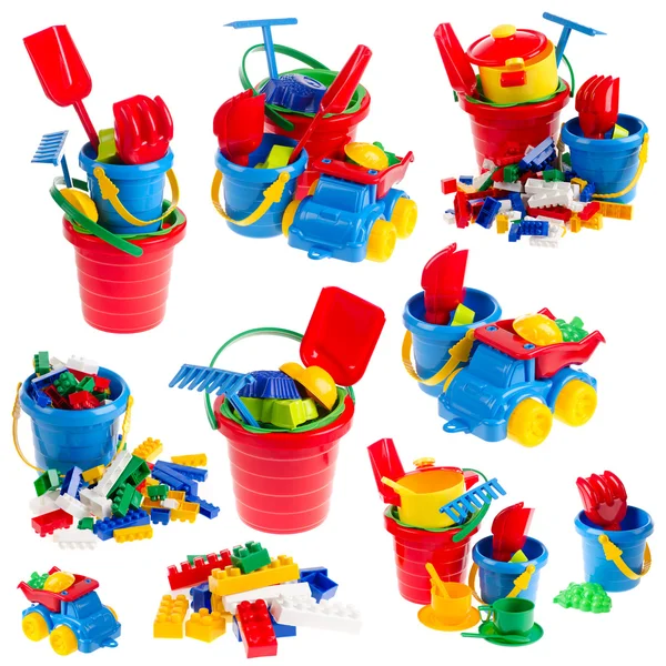 Set di giocattoli su sfondo bianco isolato — Foto Stock