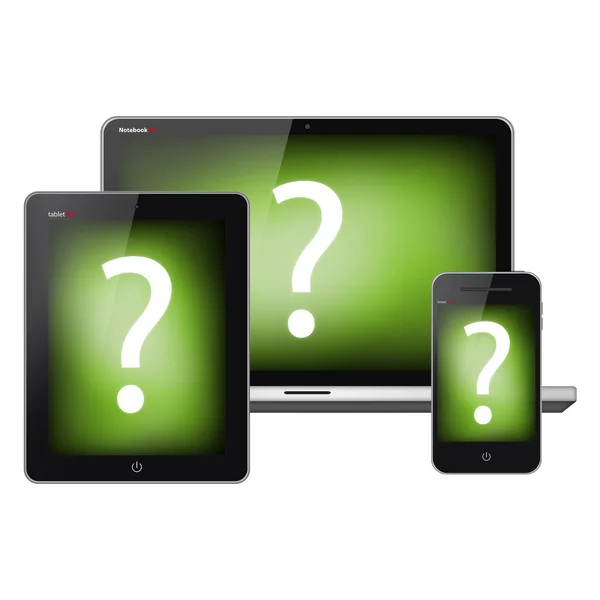 Tablet pc, telefone celular e laptop isolado no fundo branco — Fotografia de Stock