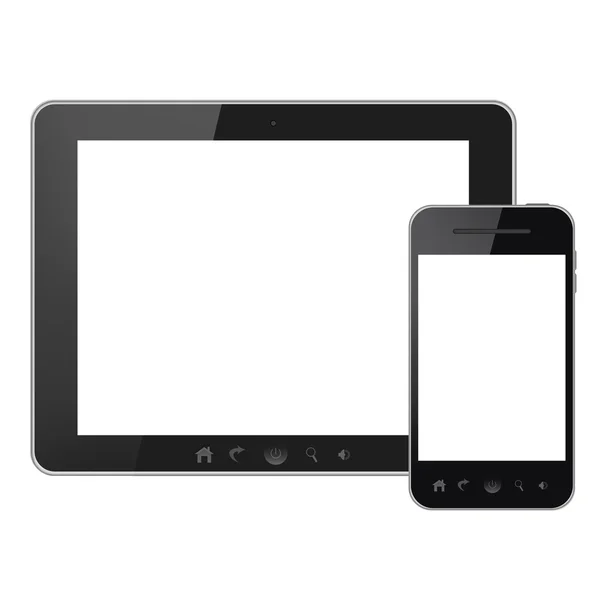 Tablet pc, mobile phone and laptop with blank screen isolated on white background — Stock Photo, Image