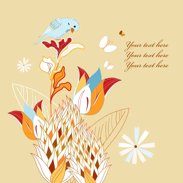 鳥と花の背景 — ストックベクタ