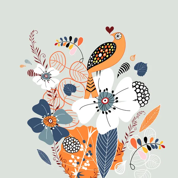 鳥と花の背景 — ストックベクタ