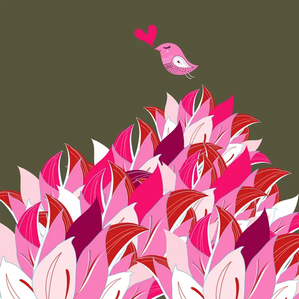 Pink petals and a bird — Stock Vector