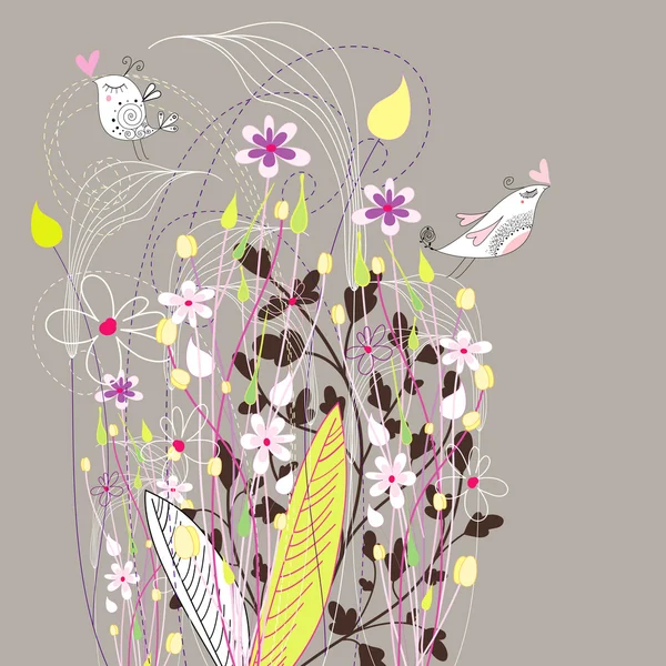 Blommig bakgrund med fåglar — Stock vektor
