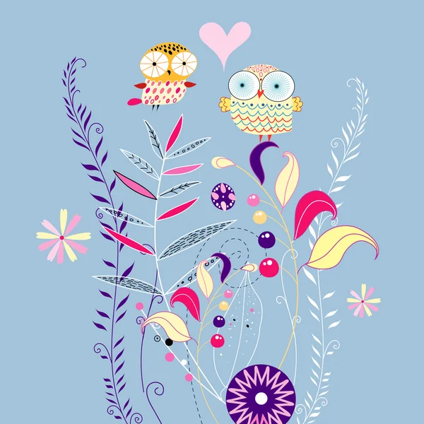 Floral background with owls — Stock Vector