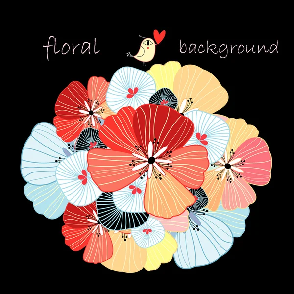 Floral bakgrund med en fågel — Stock vektor