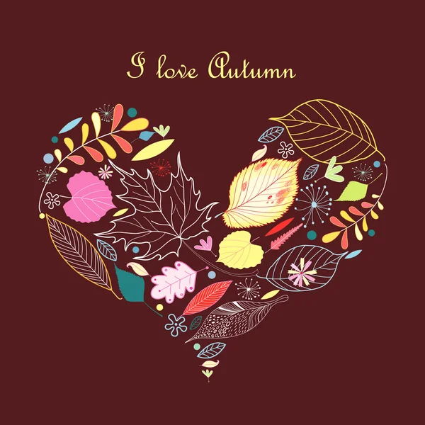 Decorative heart of autumn leaves — Stock Vector