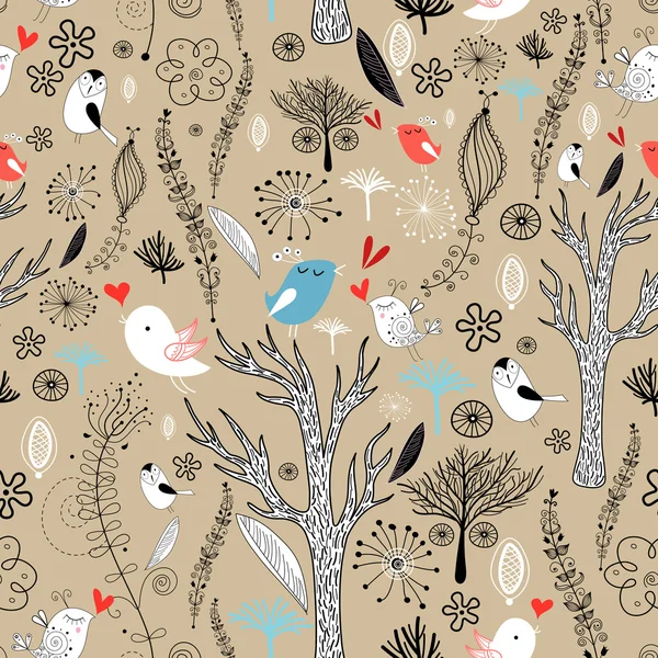 Textura com árvores e pássaros —  Vetores de Stock