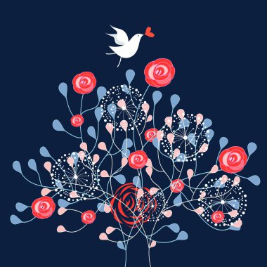 Ornamental shrub and bird clipart