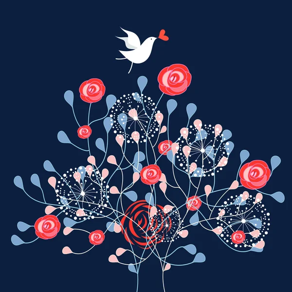 Arbuste et oiseau ornemental — Image vectorielle