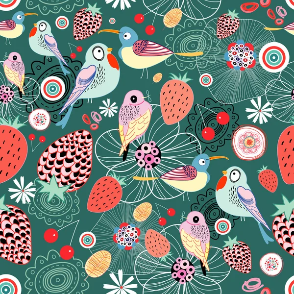 Текстура ягод и птиц — стоковый вектор