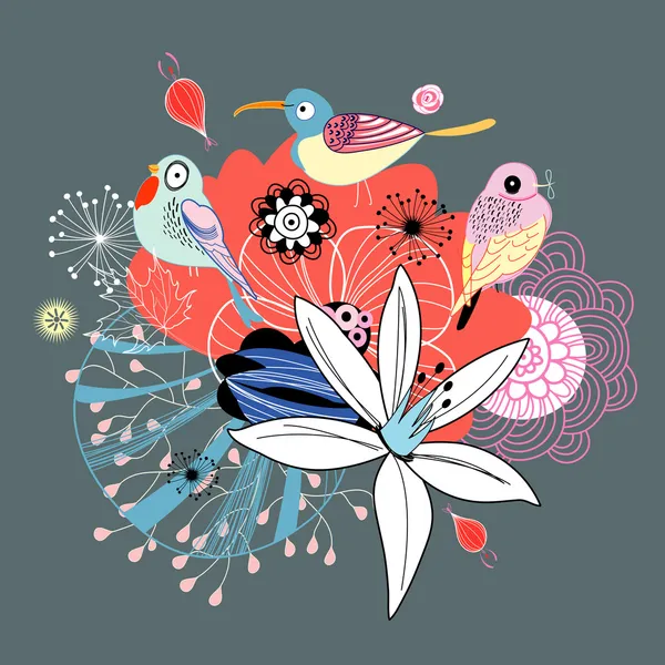 花和鸟 — 图库矢量图片