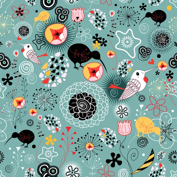 鳥と花のデザイン — ストックベクタ