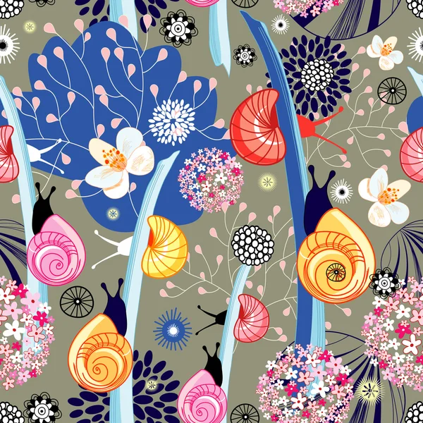 Texture florale avec escargots — Image vectorielle