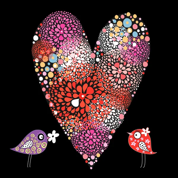 Coeur et oiseaux d'amour — Image vectorielle